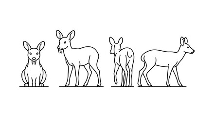 Naklejka premium Minimalist animal silhouettes in line art style: deer perspectives