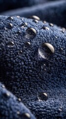 Close-up of water droplets on blue fabric surface