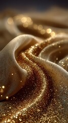 Luxurious golden fabric with glittering sequins and elegant texture