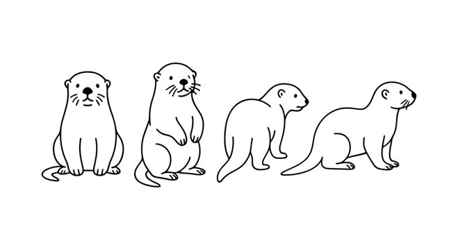 Cute otter line art: set of otter poses for nature themes