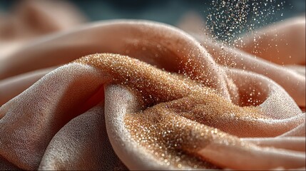 Elegant fabric with sparkling gold dust particles on soft folds