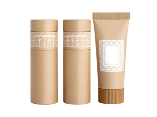 Isolated vector illustration of blank cosmetic plastic bottles and a colorful perfume container