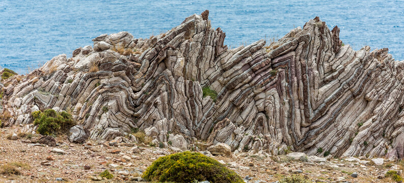 Extreme geological folds, anticlines and synclines, in Crete, Greece