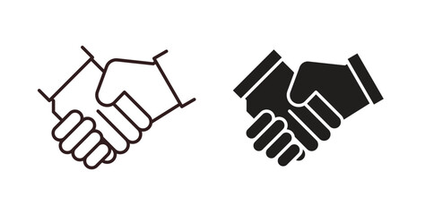 Obraz premium Handshake icon flat vector illustration. Black Thin Line Icon Emblem Concept