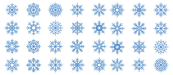 Elegant collection of unique blue snowflakes for winter holiday designs and festive season greetings, creating a magical winter wonderland feel