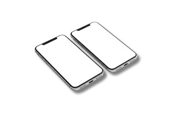 two modern smartphones with white screens.