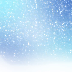Snow background with thick white falling particles and bright light glow on a vivid blue and purple gradient for a festive winter mood