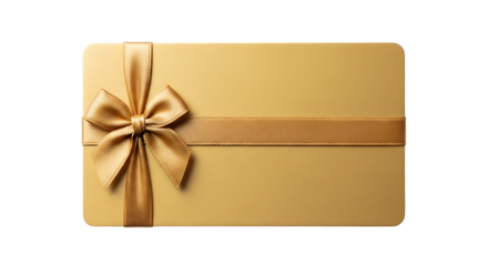 Golden Gift Card with Satin Ribbon and Bow, isolated on a transparent background, cutout, PNG