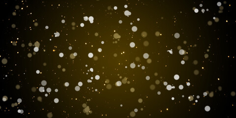New Year's Eve bokeh effect with white and gold glowing circles and small shimmering particles on a dark golden-brown background