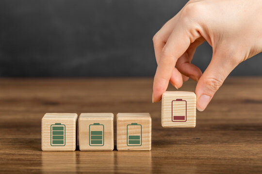 Burnout syndrome at work concept. Low energy battery. Emotional, physical, and mental exhaustion caused by excessive, prolonged stress. Decreased motivation, lowered performance and negative attitudes