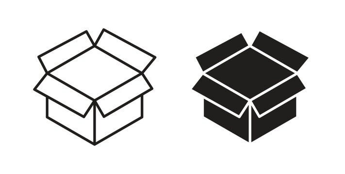 Open box icon flat vector illustration. Black Thin Line Icon Emblem Concept