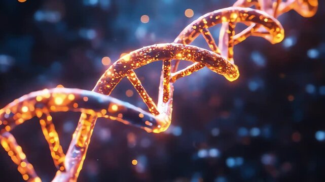 Glowing dna helix twisting in futuristic fire light