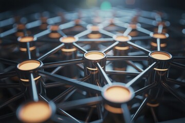 Abstract futuristic network nodes connecting data flow and digital information