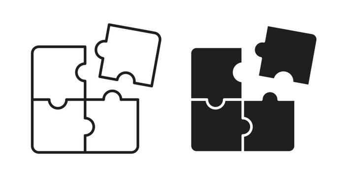 Puzzle piece icon flat vector illustration. Black Thin Line Icon Emblem Concept