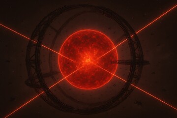 A Dyson sphere partially under construction around a star, with massive metallic scaffolds, swarms of tiny construction drones, and energy beams crossing the void.