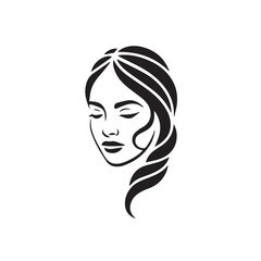 Elegant woman portrait with smooth facial features and long styled hair on clean white background