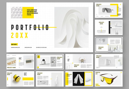Portfolio Presentation Layout with Yellow Accents