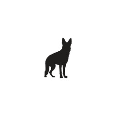 A silhouette of a german shepherd dog standing on a white background in a simple and clean illustration