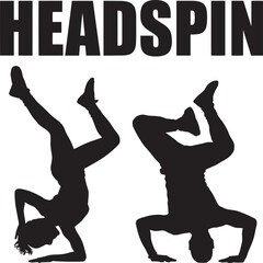 Headspin breakdance bboy girl silhouettes vector illustration urban hip hop street dancing move