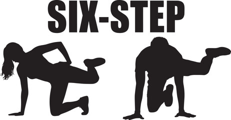 Six-step b-boying breakdance exercise graphic silhouettes representing modern hip hop culture movement sport