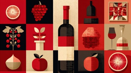 Artistic Minimal Palette Highlights Wine Symbolism With Fruits and Shapes
