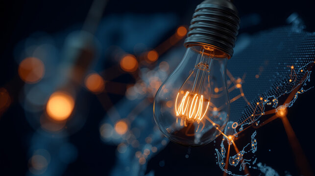 Glowing light bulb illuminating the digital world with vibrant energy and creativity