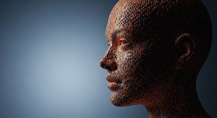 Abstract Pixelated Human Head Profile Face AI Artificial Intelligence Big Data Machine Learning Neural Networks Cybersecurity Digital Identity Technology Concept