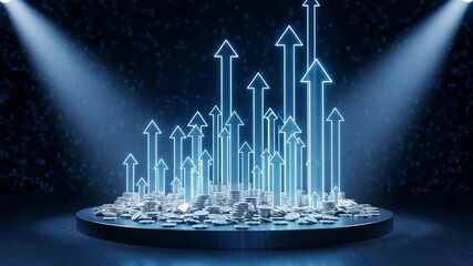 Stunning financial growth montage with rising arrows and money, symbolizing success and investment. - Powered by Adobe