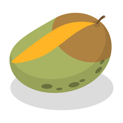 3D Isometric Flat Vector Set of Mango Fruit, Whole Fruits And Sliced Pieces. Item 3