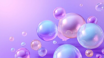 Colorful Bubbles Floating in a Dreamy Purple Background Atmosphere