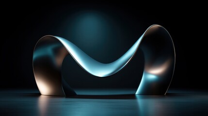 Modern Abstract Sculpture in Smooth Metallic Finish with Light