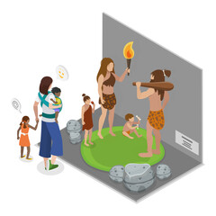 Fototapeta premium 3D Isometric Flat Vector Illustration of School Museum Excursion, Cultural Education, Exhibition. Item 1