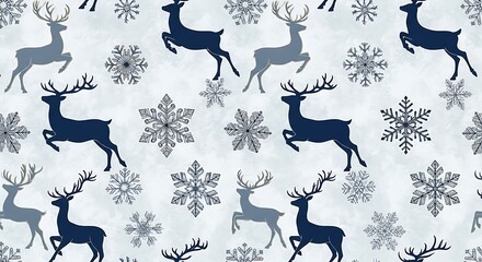 Seamless pattern with reindeer and snowflakes on a white background