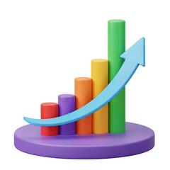 3d bar chart with upward trending arrow isolated on transparent background