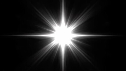 Abstract animation of a pulsating bright light star. Beautiful lens flare effect creating intense rays and beams on a dark background