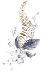Naklejka premium Watercolor bouquet of dried flowers and herbs. Botanical floral illustration. Isolated composition for card, invitation, template and design.
