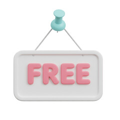 3d rendering of a white sign with pink free text, isolated on transparent background