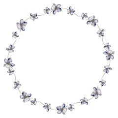 Botanical watercolor frame with floral arrangement. Illustration for greeting card, wedding template and holiday layout. Isolated composition for decoration and design.