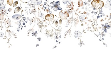 Winter Watercolor seamless border of dry herbs and plants. Botanical illustration with winter field foliage and stems. Natural horizontal design for print, banner, or invitation.