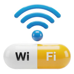 3d wifi symbol above a pill isolated on transparent background