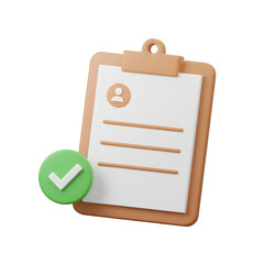 Clipboard with checklist and checkmark isolated on transparent background