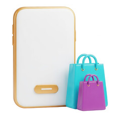 Smartphone with shopping bags isolated on transparent background