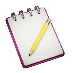 Yellow pencil and notepad isolated on transparent background