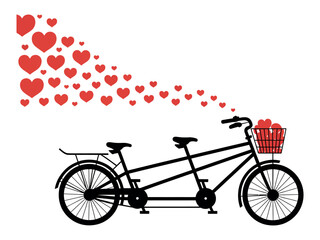 Tandem bicycle filled with love and hearts, symbolizing romance and shared journeys