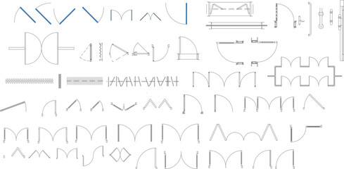 Fototapeta na wymiar Vector plan view set of doors, showing various swing types (single, double, sliding, folding) and architectural symbols.