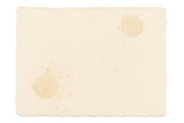Old paper sheet texture with aged stained surface and ragged edges, vintage blank background for design projects on transparent