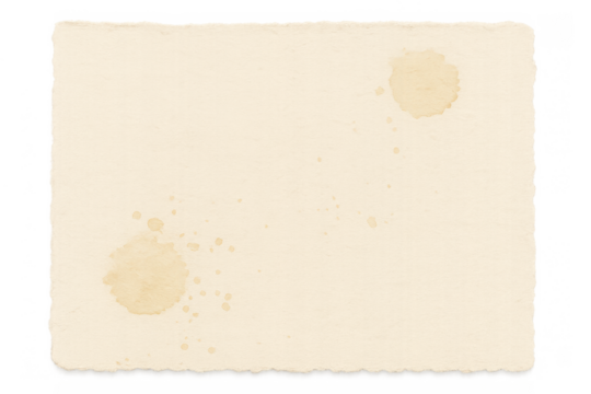 Old paper sheet texture with aged stained surface and ragged edges, vintage blank background for design projects on transparent