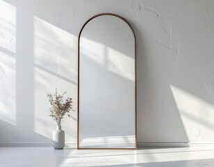 Arched Full-Length Mirror Leaning on a Textured White Wall