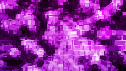 Abstract purple cube mosaic with neon glow and geometric depth for futuristic design