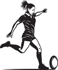 Obraz premium Illustration of a woman kicking a rugby ball in black and white.